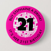 Gepersonaliseerde 21e verjaardag Koop me een Drink Ronde Button 7,6 Cm (Voorkant)