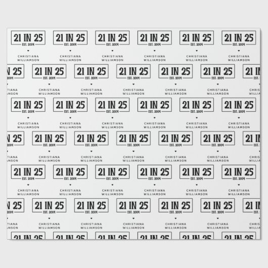 Gepersonaliseerde 21ste verjaardag 21 IN 25 EST 20 Cadeaupapier (Vlak)