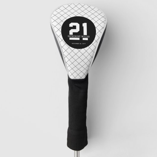 Gepersonaliseerde 21ste verjaardag Modern en Elega Golfheadcover (Voorkant)