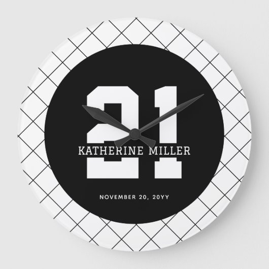 Gepersonaliseerde 21ste verjaardag Modern en Elega Grote Klok (Voorkant)