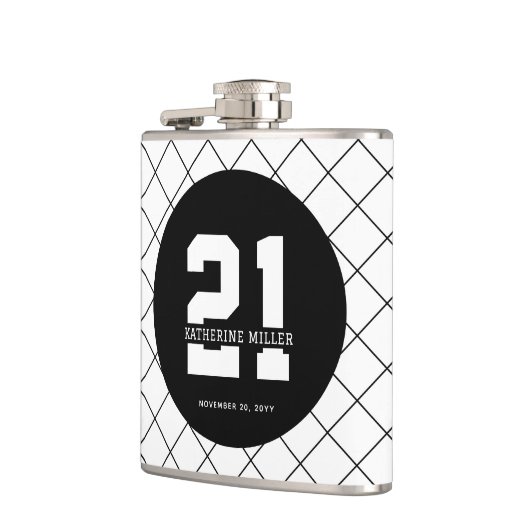 Gepersonaliseerde 21ste verjaardag Modern en Elega Heupfles (Links)