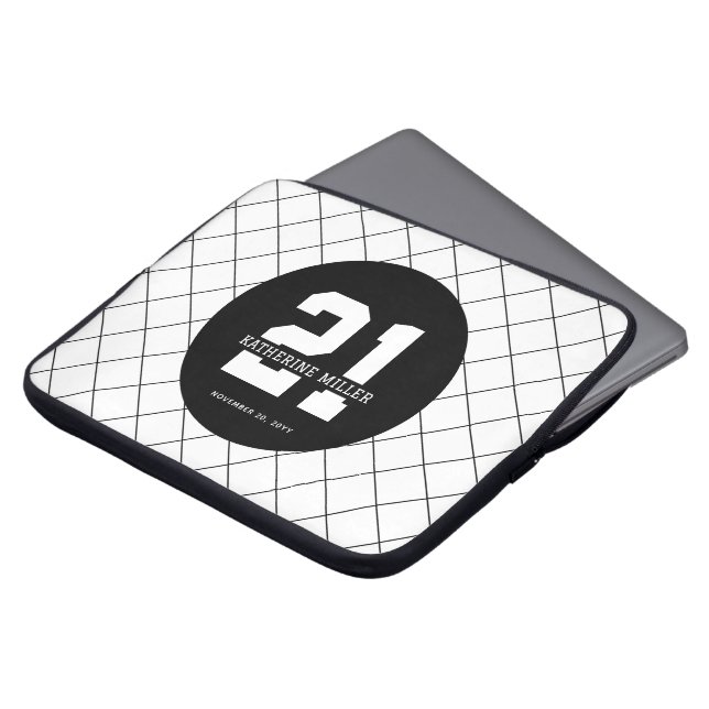 Gepersonaliseerde 21ste verjaardag Modern en Elega Laptop Sleeve (Voorkant top)