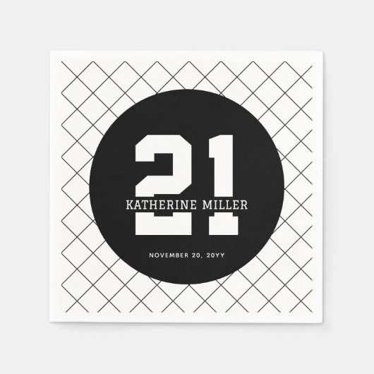 Gepersonaliseerde 21ste verjaardag Modern en Elega Servet (Voorkant)