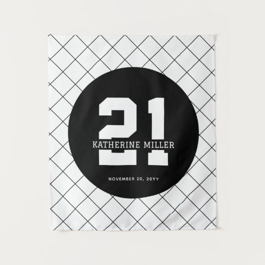 Gepersonaliseerde 21ste verjaardag Modern en Elega Wandkleed (Voorkant)