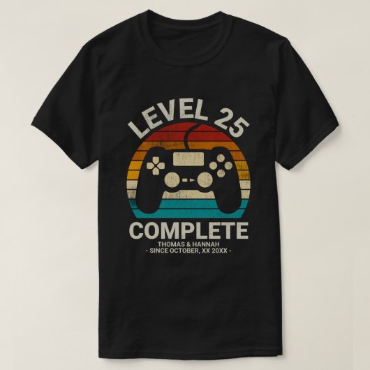 Gepersonaliseerde 25e bruiloft Jubileum Retro Game T-shirt (Design voorkant)