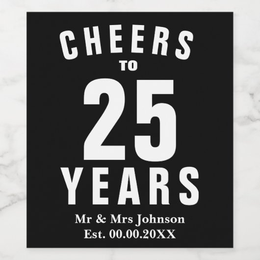 Gepersonaliseerde 25e huwelijksverjaardag wijnlabe wijn etiket (Enkel label)
