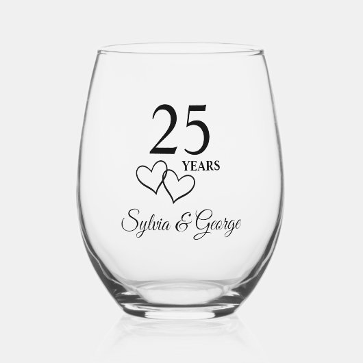 Gepersonaliseerde 25e Jubileum Gift Elegant Modern Wijnglas Zonder Voet (Voorkant)