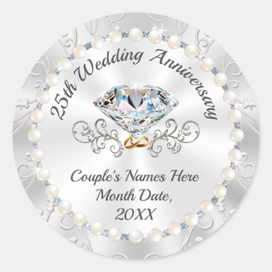 Gepersonaliseerde 25e Jubileum Party Favor Sticker (Voorkant)