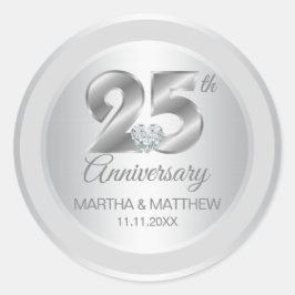 Gepersonaliseerde 25e Silver Foil bruiloft Jubileu Ronde Sticker