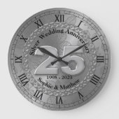 Gepersonaliseerde 25e Silver Wedding Jubileum Gift Grote Klok (Voorkant)