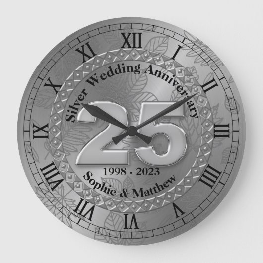 Gepersonaliseerde 25e Silver Wedding Jubileum Gift Grote Klok (Voorkant)