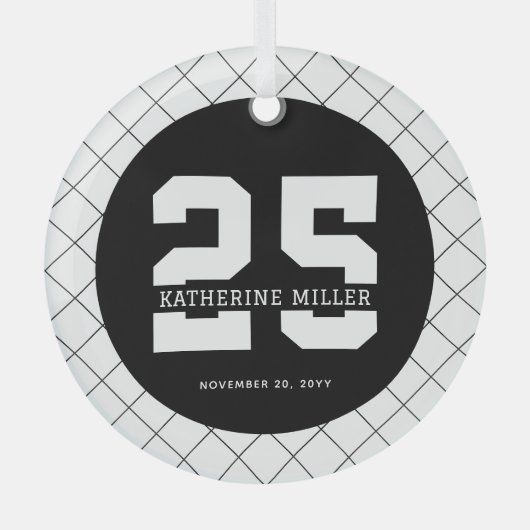 Gepersonaliseerde 25e verjaardag Modern en Elegant Glas Ornament (Voorkant)