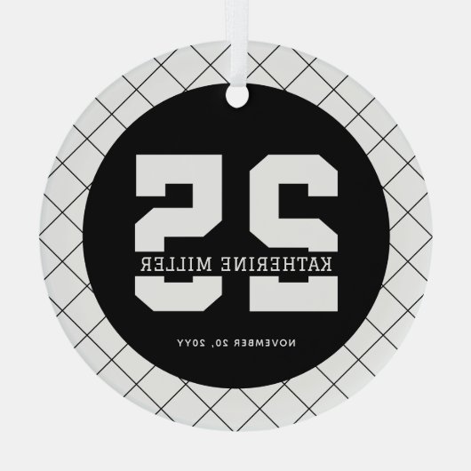 Gepersonaliseerde 25e verjaardag Modern en Elegant Glas Ornament (Achterkant)