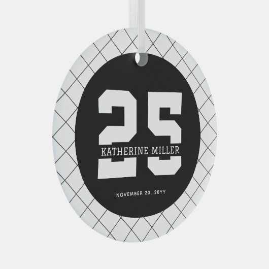 Gepersonaliseerde 25e verjaardag Modern en Elegant Glas Ornament (Voorkant Rechts)