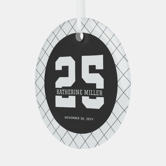 Gepersonaliseerde 25e verjaardag Modern en Elegant Glas Ornament (Voorkant links)