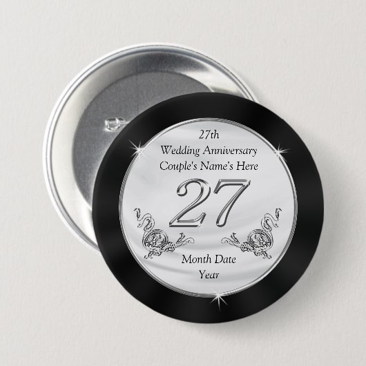Gepersonaliseerde 27e Jubileum Favors, Pins Ronde Button 7,6 Cm (Voorkant /achterkant)