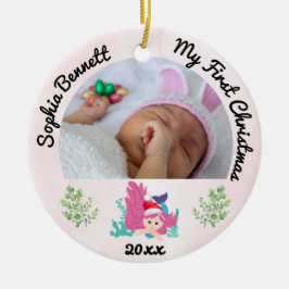 Gepersonaliseerde 2 foto Babys Mijn Eerste Kerstmi Keramisch Ornament