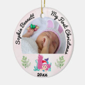 Gepersonaliseerde 2 foto Babys Mijn Eerste Kerstmi Keramisch Ornament (Links)
