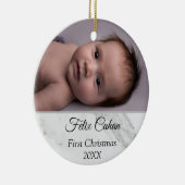 Gepersonaliseerde 2 foto Babys Mijn Eerste Kerstmi Keramisch Ornament (Rechts)