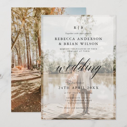 Gepersonaliseerde 2 foto Chic kalligrafie bruiloft Kaart (Voorkant / Achterkant)