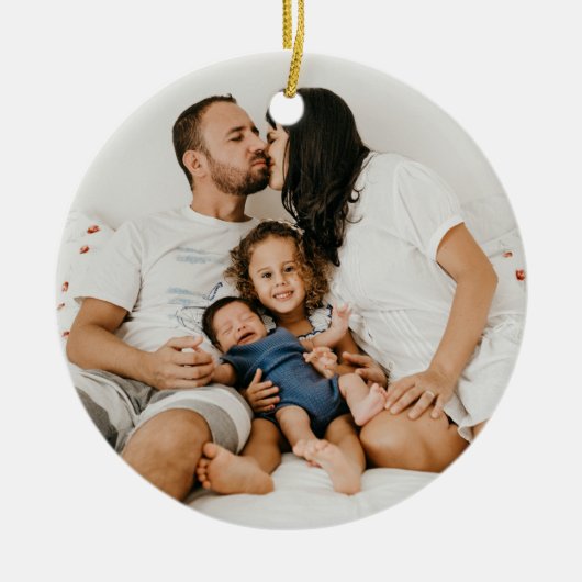 Gepersonaliseerde 2 foto Familie Kerst Custom Keramisch Ornament (Voorkant)