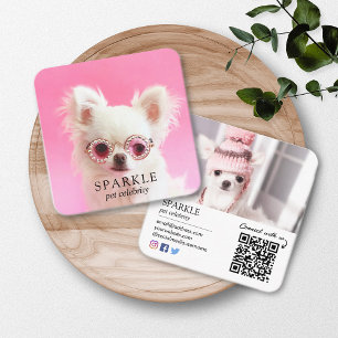 Gepersonaliseerde 2 foto hond huisdier sociale med vierkante visitekaartje