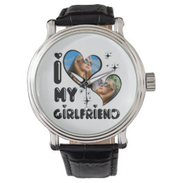 Gepersonaliseerde 2 foto Ik hou van mijn Vriendin Horloge