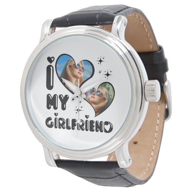 Gepersonaliseerde 2 foto Ik hou van mijn Vriendin Horloge (Gekanteld)