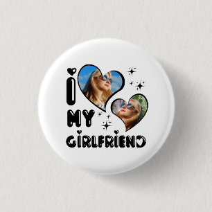Gepersonaliseerde 2 foto Ik hou van mijn Vriendin Ronde Button 3,2 Cm
