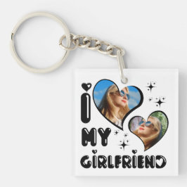 Gepersonaliseerde 2 foto Ik hou van mijn Vriendin Sleutelhanger