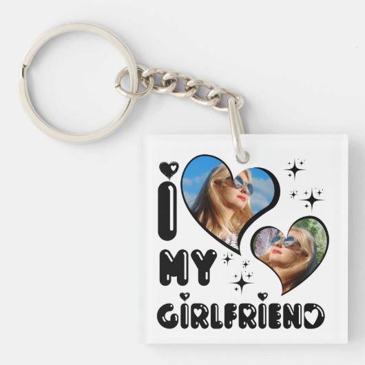 Gepersonaliseerde 2 foto Ik hou van mijn Vriendin Sleutelhanger (voorkant)