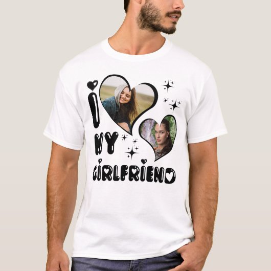 Gepersonaliseerde 2 foto Ik hou van mijn Vriendin  T-shirt (Voorkant)