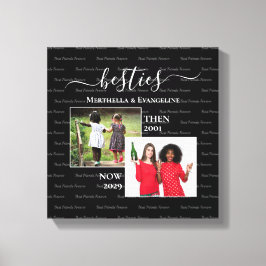 Gepersonaliseerde 2 foto nu dan BESTIES Canvas Afdruk