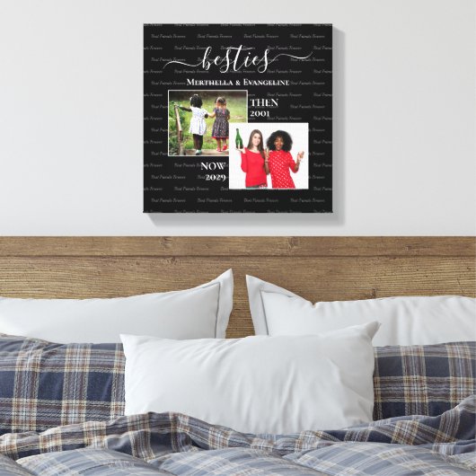 Gepersonaliseerde 2 foto nu dan BESTIES Canvas Afdruk (Insitu (Slaapkamer))