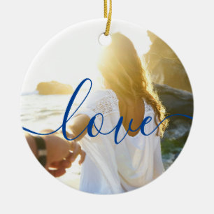 Gepersonaliseerde 2 foto's en script tekst liefde keramisch ornament