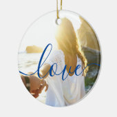 Gepersonaliseerde 2 foto's en script tekst liefde keramisch ornament (Links)