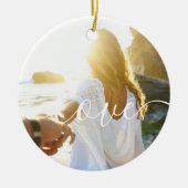 Gepersonaliseerde 2 foto's en script tekst liefde keramisch ornament (Voorkant)
