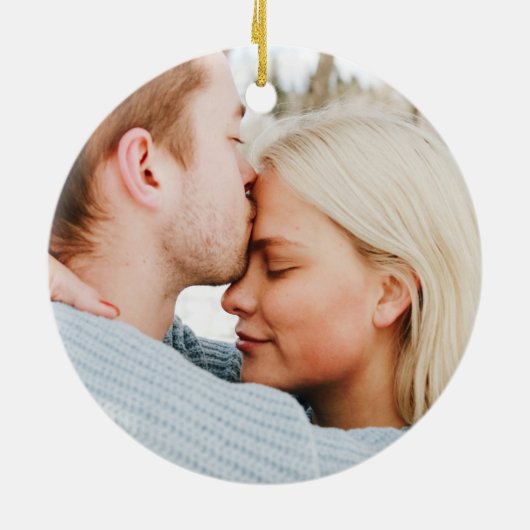 Gepersonaliseerde 2 foto's en script tekst liefde keramisch ornament (Achterkant)