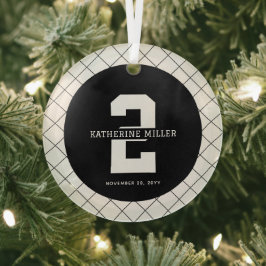 Gepersonaliseerde 2e Verjaardag Modern en Elegant Glas Ornament