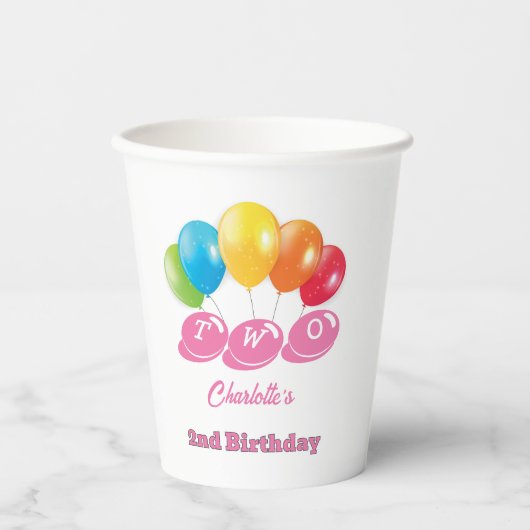 Gepersonaliseerde 2e Verjaardag Zachte Roze Meisje Papieren Bekers (Voorkant)