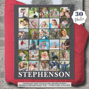 Gepersonaliseerde 30 Foto Collage Gray Fleece Deken
