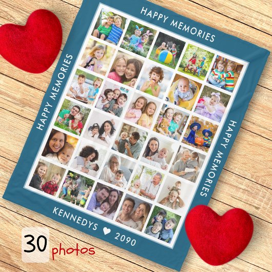 Gepersonaliseerde 30 Photo Collage Familienaam Bla Fleece Deken