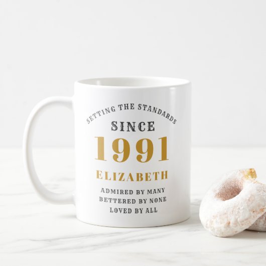Gepersonaliseerde 30e verjaardag 1991 Elegant Naam Koffiemok (Met donut)