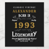 Gepersonaliseerde 30e verjaardag 1993 Benaming Leg Wijn Etiket (Enkel label)