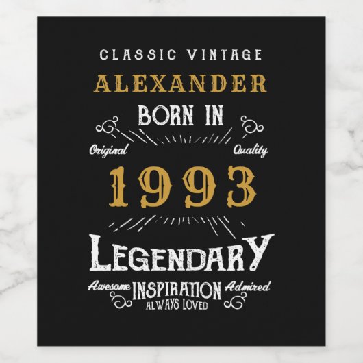 Gepersonaliseerde 30e verjaardag 1993 Benaming Leg Wijn Etiket (Enkel label)