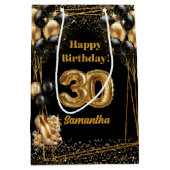 Gepersonaliseerde 30e verjaardag cadeau tas zwart medium cadeauzakje (Voorkant)