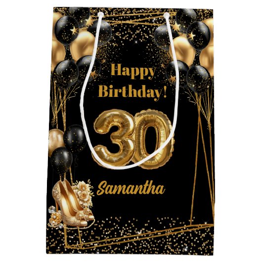 Gepersonaliseerde 30e verjaardag cadeau tas zwart  medium cadeauzakje (Achterkant)
