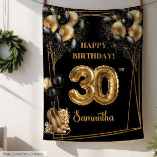 Gepersonaliseerde 30e Verjaardag Deken Zwart Goud 
