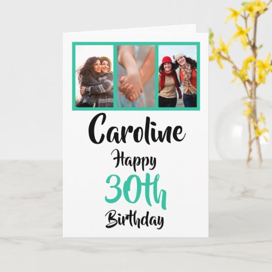 Gepersonaliseerde 30e verjaardag fotocollage kaart (Gele Bloem)
