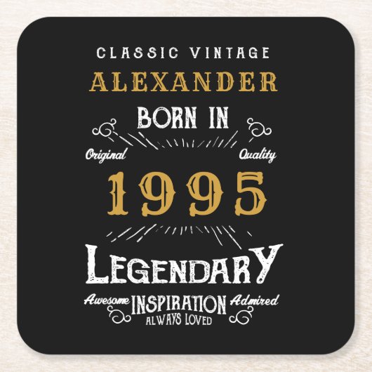 Gepersonaliseerde 30e Verjaardag Geboren 1995  Zwa Kartonnen Onderzetters (Voorkant)
